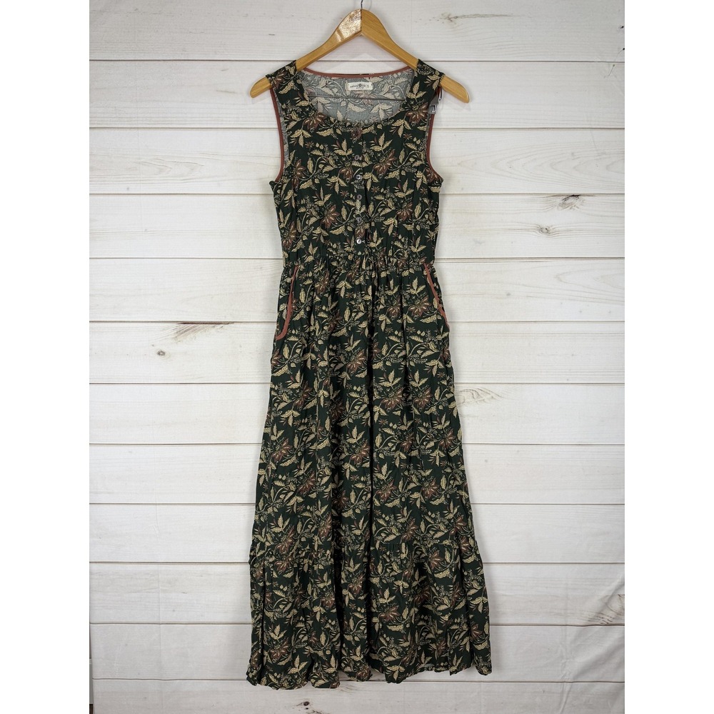 NATURAL LIFE Green Floral Maxi Dress with Rust Trim